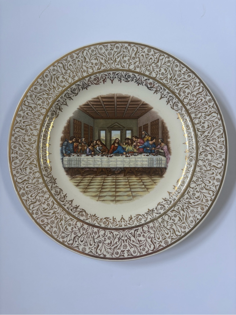 Vintage The Last Supper Decorative Plate Leonardo da Vinci Gold Floral Border 10